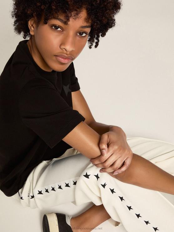 FDVPX1060 Golden Goose mujer joggers blancos con estrellas a los lados