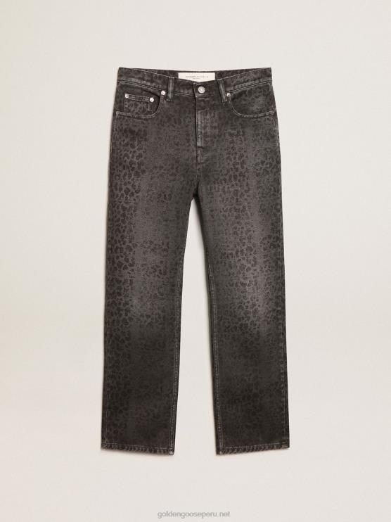 FDVPX920 Golden Goose mujer vaqueros grises con estampado de leopardo