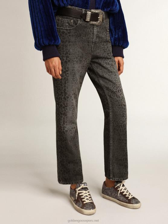 FDVPX920 Golden Goose mujer vaqueros grises con estampado de leopardo