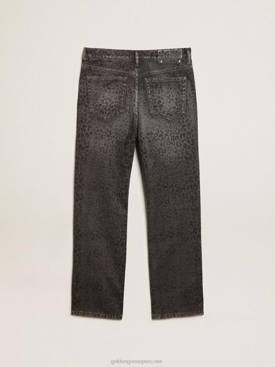 FDVPX920 Golden Goose mujer vaqueros grises con estampado de leopardo