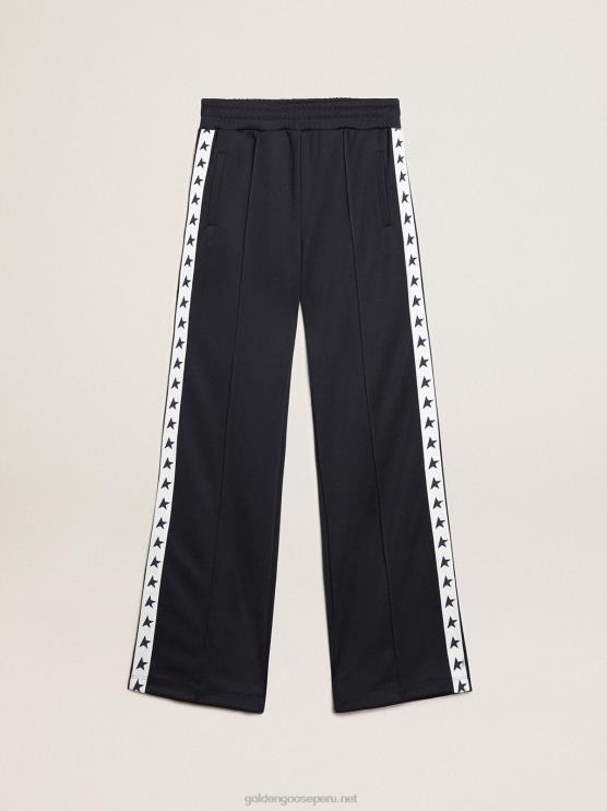 FDVPX922 Golden Goose mujer Joggers azul oscuro con franja blanca y estrellas a contraste