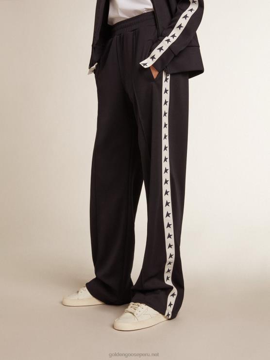 FDVPX922 Golden Goose mujer Joggers azul oscuro con franja blanca y estrellas a contraste