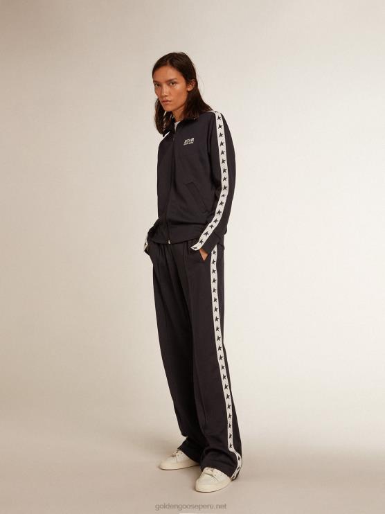 FDVPX922 Golden Goose mujer Joggers azul oscuro con franja blanca y estrellas a contraste