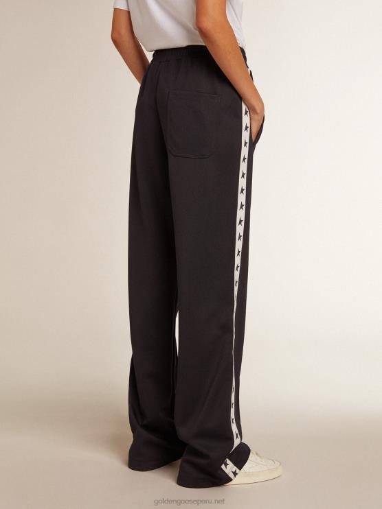 FDVPX922 Golden Goose mujer Joggers azul oscuro con franja blanca y estrellas a contraste