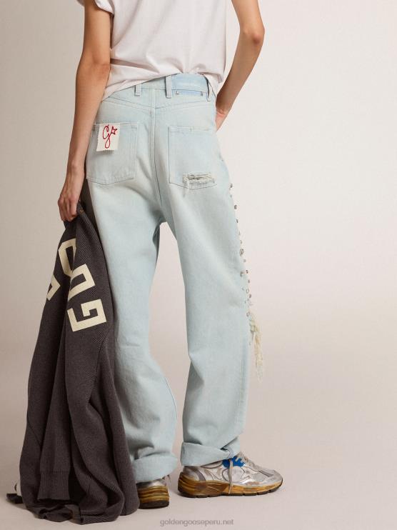 FDVPX927 Golden Goose mujer colección jeans kim blanqueados con cristales cabujón