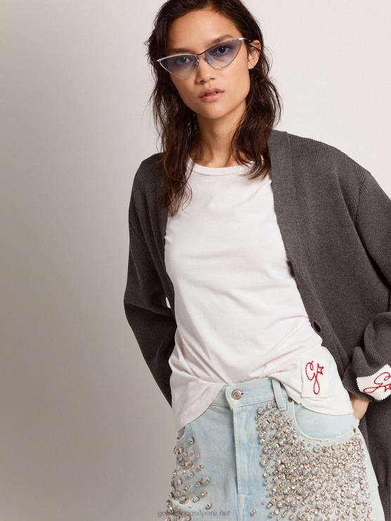 FDVPX927 Golden Goose mujer colección jeans kim blanqueados con cristales cabujón