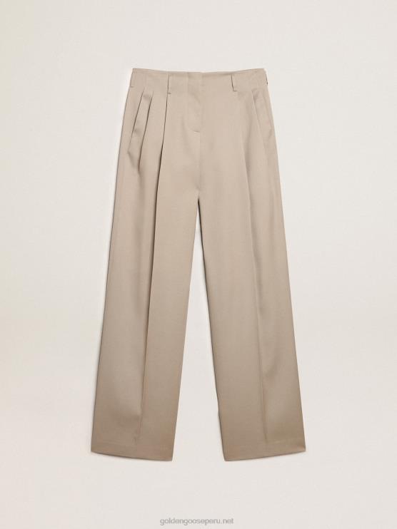 FDVPX944 Golden Goose mujer pantalones de gabardina de lana beige claro