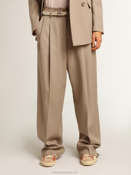 FDVPX944 Golden Goose mujer pantalones de gabardina de lana beige claro