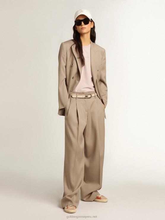 FDVPX944 Golden Goose mujer pantalones de gabardina de lana beige claro