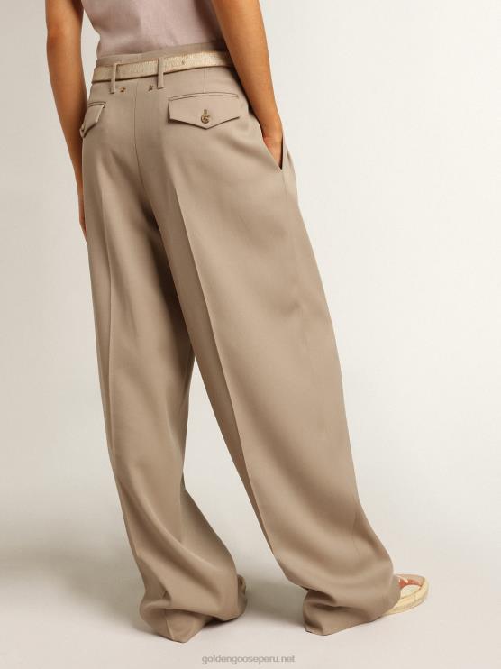 FDVPX944 Golden Goose mujer pantalones de gabardina de lana beige claro
