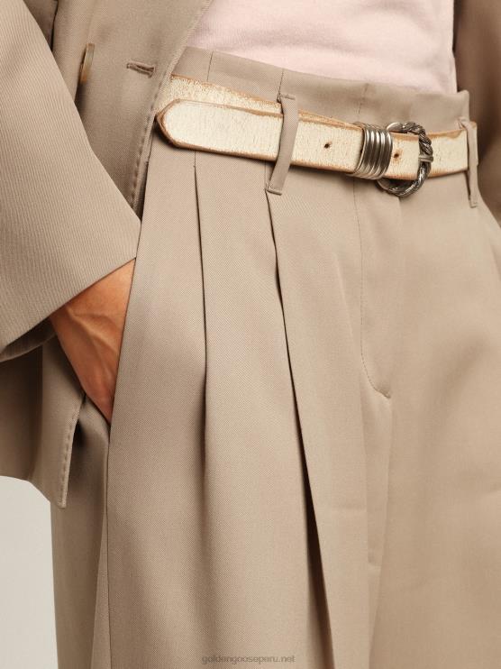 FDVPX944 Golden Goose mujer pantalones de gabardina de lana beige claro