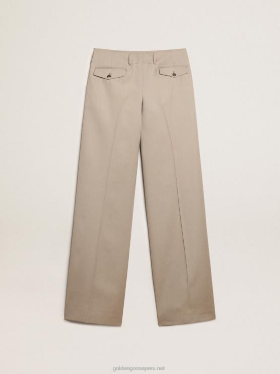 FDVPX944 Golden Goose mujer pantalones de gabardina de lana beige claro