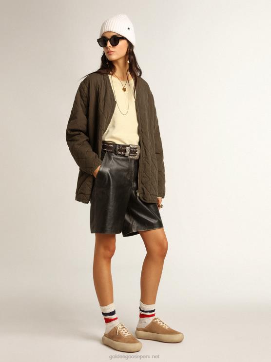 FDVPX965 Golden Goose mujer bermudas de piel negra con efecto desgastado