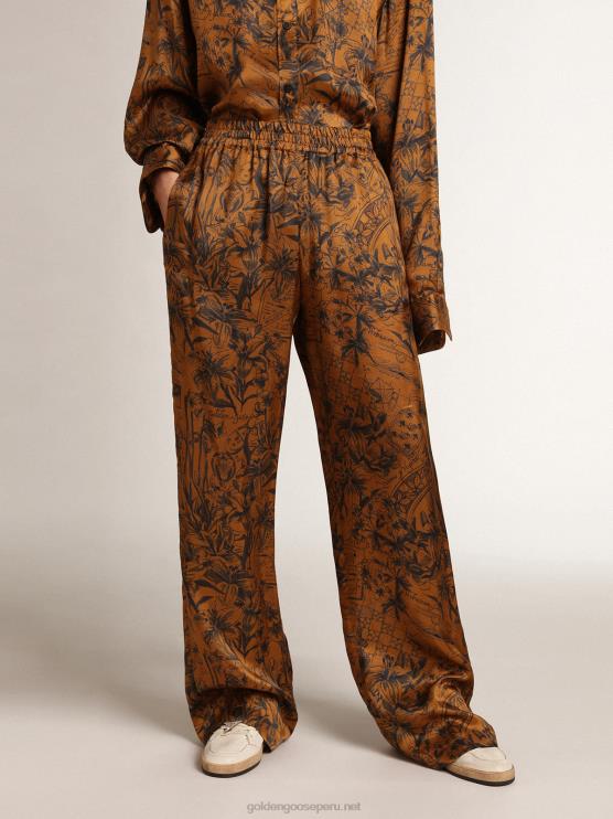 FDVPX992 Golden Goose mujer Joggers en marrón dorado con estampado de libretas de la colección Journey
