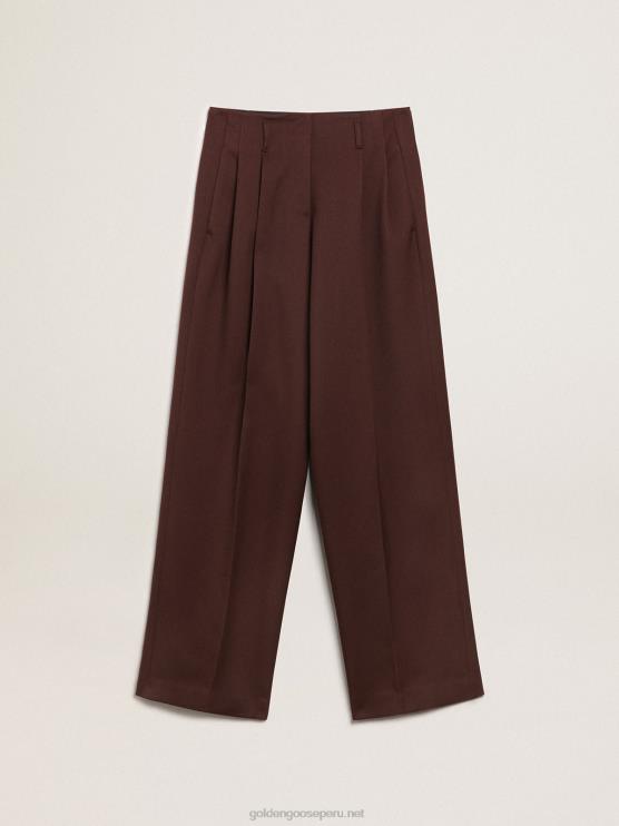 FDVPX996 Golden Goose mujer Pantalón flavia de la colección journey en gabardina de lana color achicoria-café