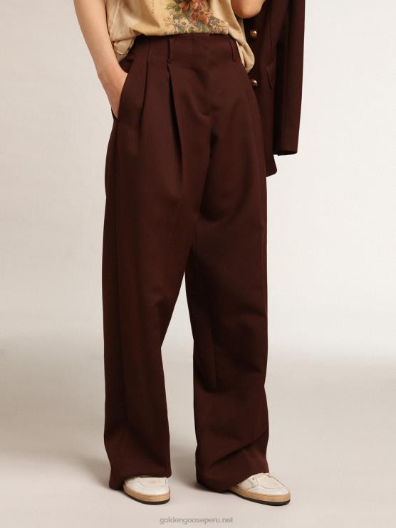 FDVPX996 Golden Goose mujer Pantalón flavia de la colección journey en gabardina de lana color achicoria-café
