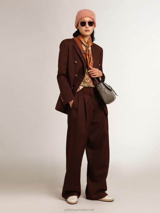 FDVPX996 Golden Goose mujer Pantalón flavia de la colección journey en gabardina de lana color achicoria-café