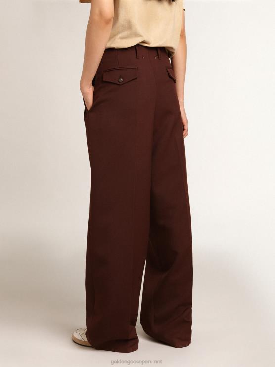 FDVPX996 Golden Goose mujer Pantalón flavia de la colección journey en gabardina de lana color achicoria-café