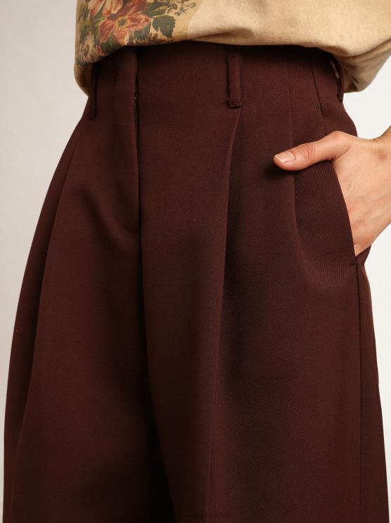 FDVPX996 Golden Goose mujer Pantalón flavia de la colección journey en gabardina de lana color achicoria-café