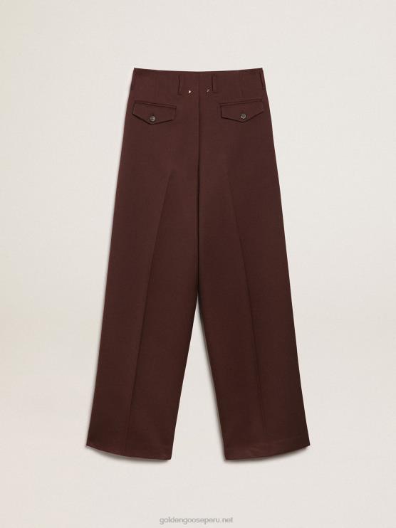 FDVPX996 Golden Goose mujer Pantalón flavia de la colección journey en gabardina de lana color achicoria-café