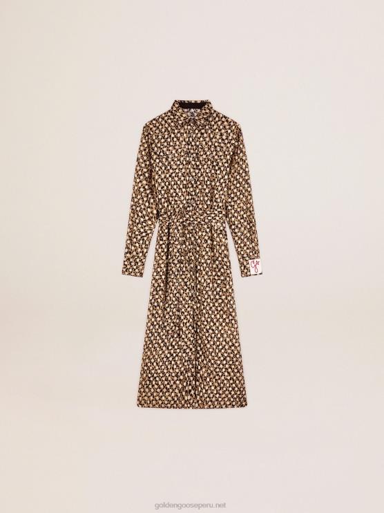 FDVPX1016 Golden Goose mujer vestido camisero con animal print y plumetis dorados