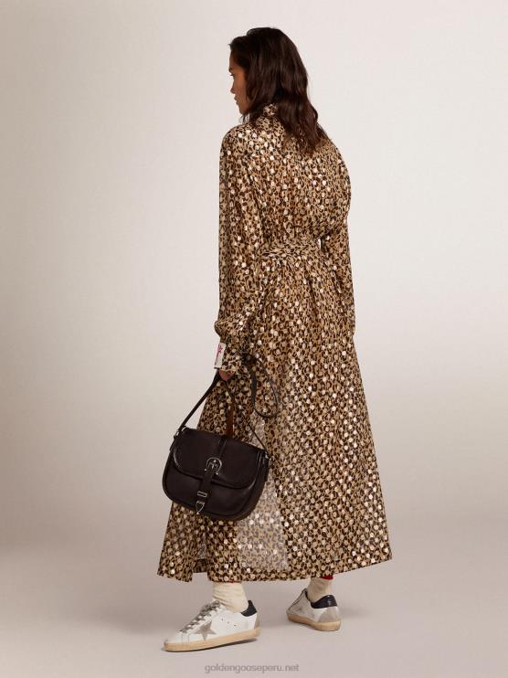 FDVPX1016 Golden Goose mujer vestido camisero con animal print y plumetis dorados