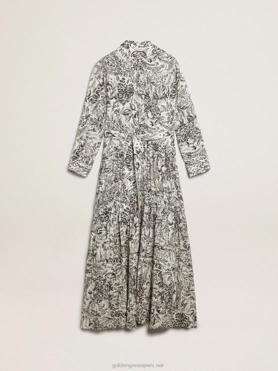 FDVPX1054 Golden Goose mujer vestido blanco con estampado toile de jouy negro