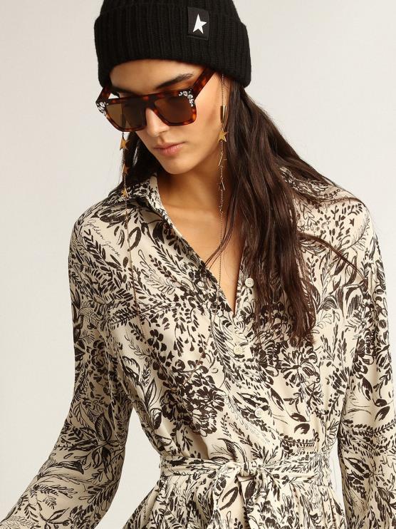 FDVPX1054 Golden Goose mujer vestido blanco con estampado toile de jouy negro