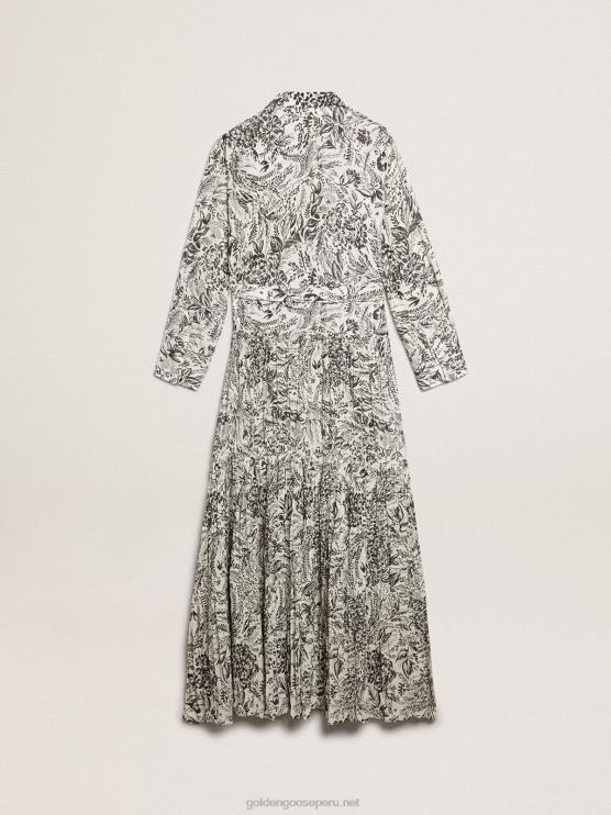 FDVPX1054 Golden Goose mujer vestido blanco con estampado toile de jouy negro
