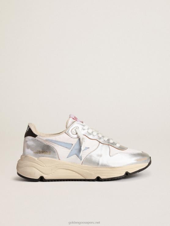 FDVPX172 Golden Goose mujer suela de running de nailon y piel metalizada plateada con estrella celeste