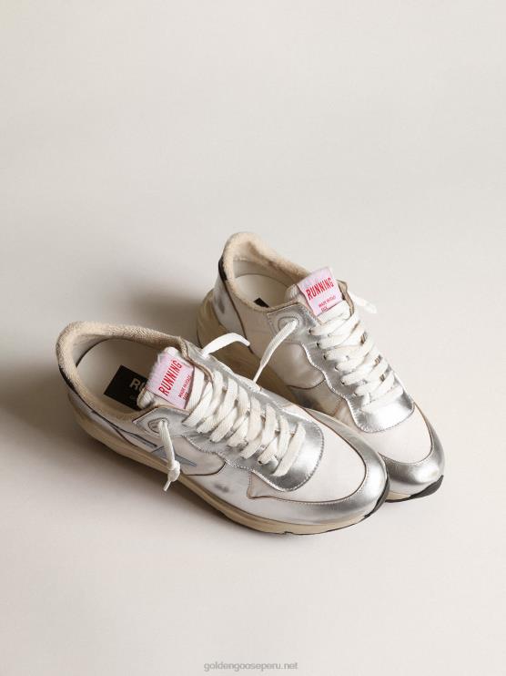 FDVPX172 Golden Goose mujer suela de running de nailon y piel metalizada plateada con estrella celeste