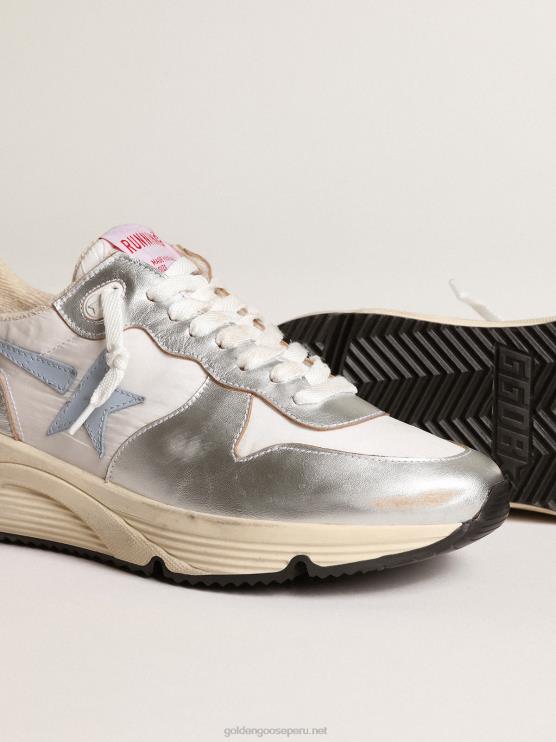 FDVPX172 Golden Goose mujer suela de running de nailon y piel metalizada plateada con estrella celeste