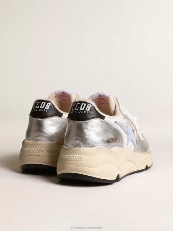 FDVPX172 Golden Goose mujer suela de running de nailon y piel metalizada plateada con estrella celeste