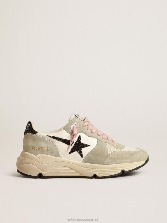FDVPX200 Golden Goose mujer suela de running con inserciones de ante gris y estrella de purpurina negra