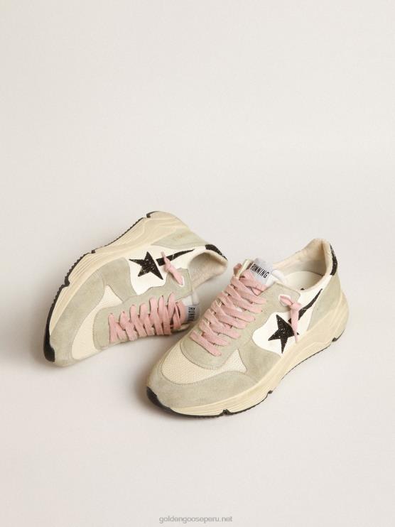 FDVPX200 Golden Goose mujer suela de running con inserciones de ante gris y estrella de purpurina negra