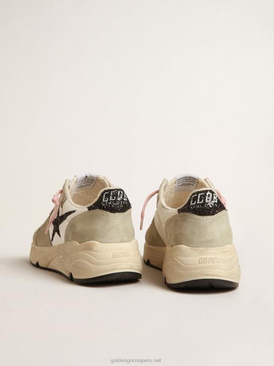 FDVPX200 Golden Goose mujer suela de running con inserciones de ante gris y estrella de purpurina negra