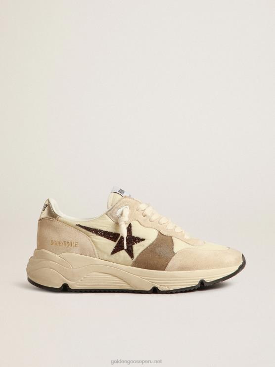 FDVPX220 Golden Goose mujer suela running ltd de nailon color crema y ante con estrella brillante
