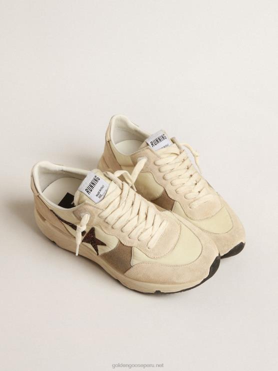 FDVPX220 Golden Goose mujer suela running ltd de nailon color crema y ante con estrella brillante