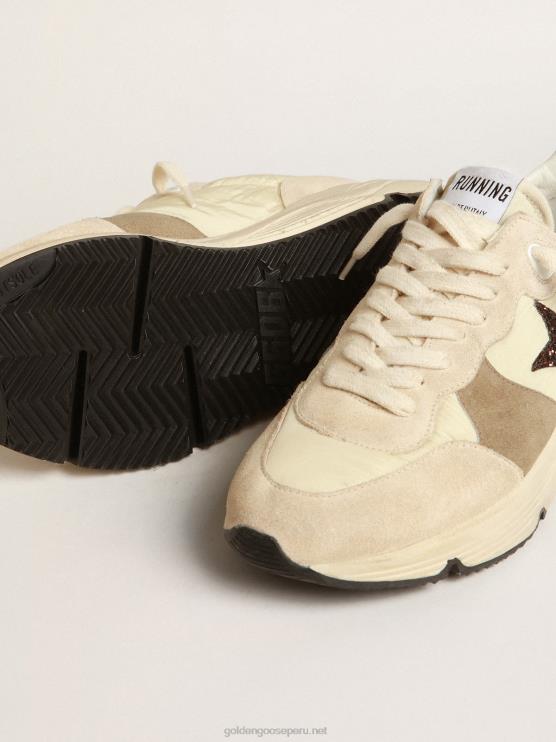 FDVPX220 Golden Goose mujer suela running ltd de nailon color crema y ante con estrella brillante