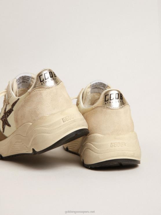 FDVPX220 Golden Goose mujer suela running ltd de nailon color crema y ante con estrella brillante