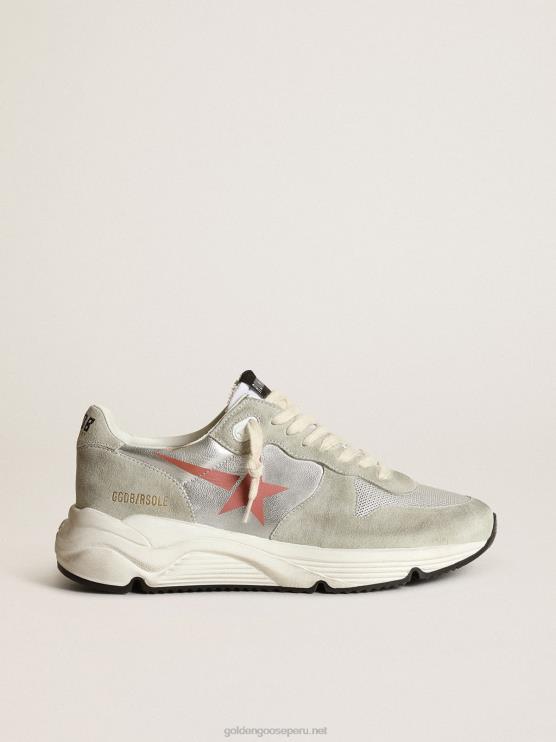 FDVPX76 Golden Goose mujer Zapatillas deportivas con suela de running de piel laminada plateada con inserciones de ante gris hielo