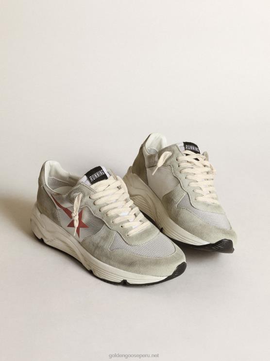 FDVPX76 Golden Goose mujer Zapatillas deportivas con suela de running de piel laminada plateada con inserciones de ante gris hielo