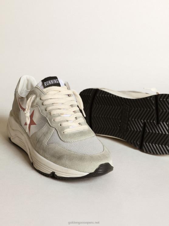 FDVPX76 Golden Goose mujer Zapatillas deportivas con suela de running de piel laminada plateada con inserciones de ante gris hielo