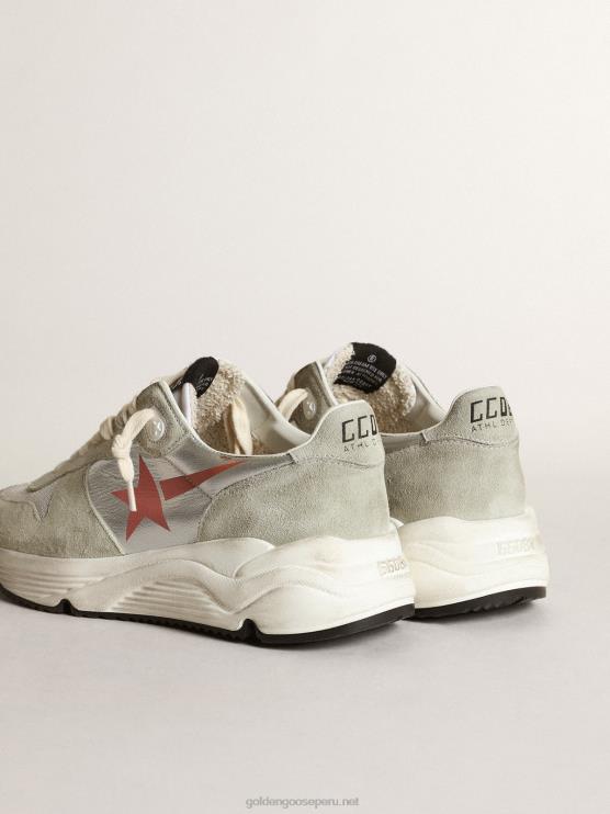 FDVPX76 Golden Goose mujer Zapatillas deportivas con suela de running de piel laminada plateada con inserciones de ante gris hielo