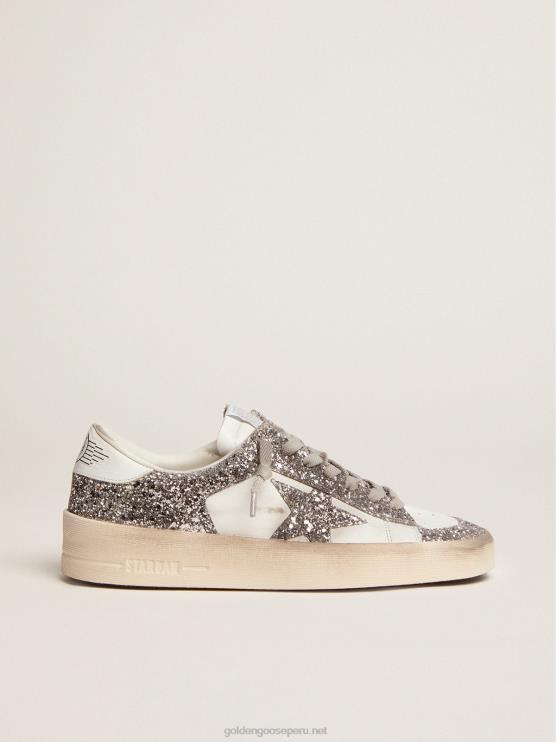 FDVPX105 Golden Goose mujer zapatillas stardan con purpurina plateada