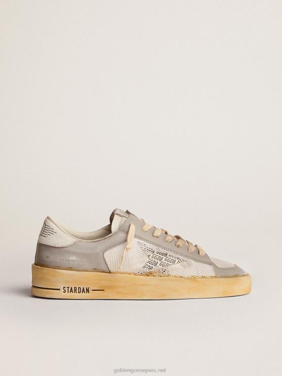 FDVPX128 Golden Goose mujer zapatillas stardan con estrella de piel blanca con estampado ggdb y refuerzo del talón de piel craquelada blanca