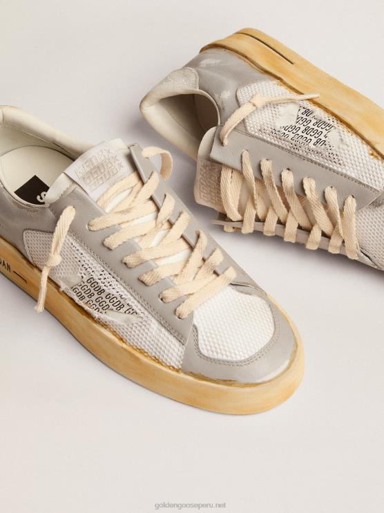 FDVPX128 Golden Goose mujer zapatillas stardan con estrella de piel blanca con estampado ggdb y refuerzo del talón de piel craquelada blanca