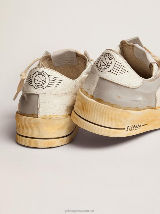 FDVPX128 Golden Goose mujer zapatillas stardan con estrella de piel blanca con estampado ggdb y refuerzo del talón de piel craquelada blanca