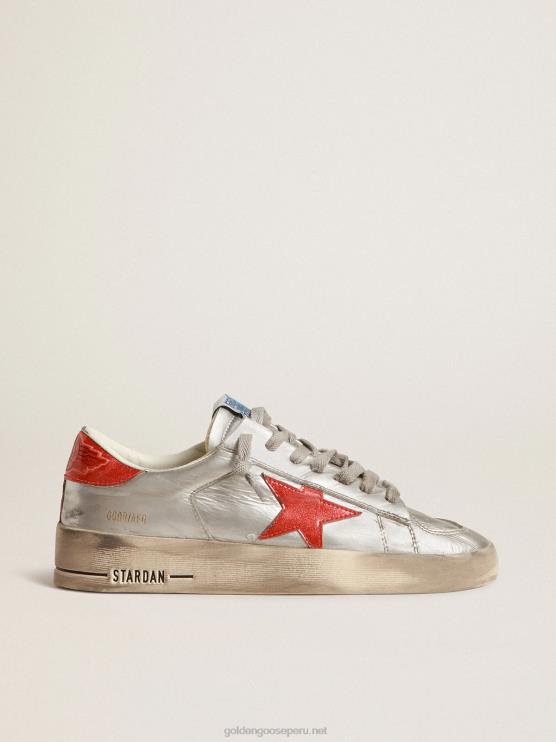 FDVPX190 Golden Goose mujer stardan en cuero laminado con inserciones de purpurina roja