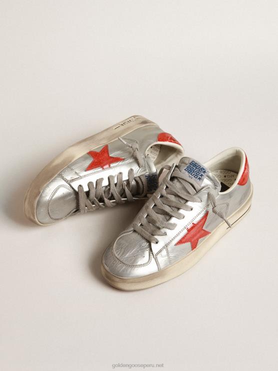 FDVPX190 Golden Goose mujer stardan en cuero laminado con inserciones de purpurina roja